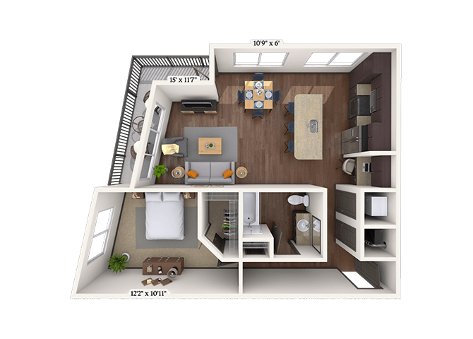 Floor plan for 1 bed, 1 bath, 817 sqft