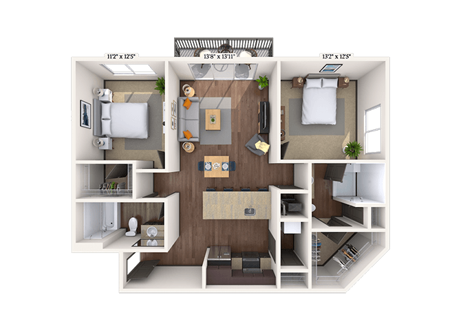 Floor plan for 2 beds, 2 baths, 1094 sqft