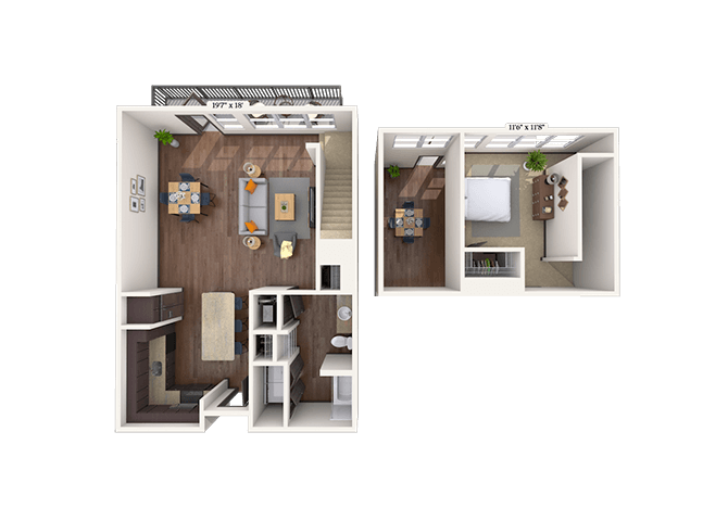 Floor plan for 1 bed, 1 bath, 963 sqft