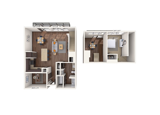 Floor plan for 1 bed, 1 bath, 1082 sqft