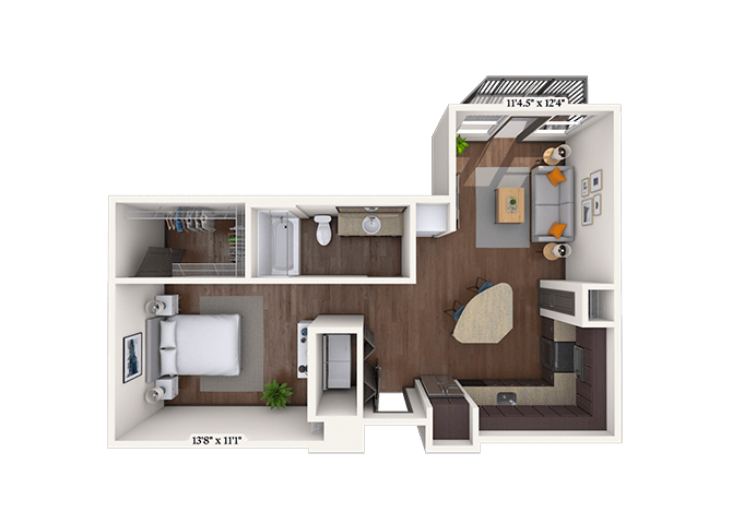 Floor plan for studio, 1 bath, 703 sqft