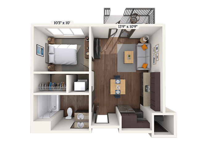 Floor plan for 1 bed, 1 bath, 505 sqft