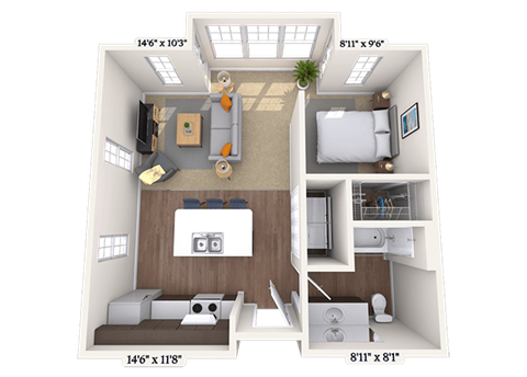 Floor plan for studio, 1 bath, 559 sqft