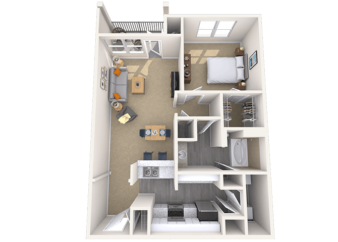 Floor plan for 1 bed, 1 bath, 830 sqft