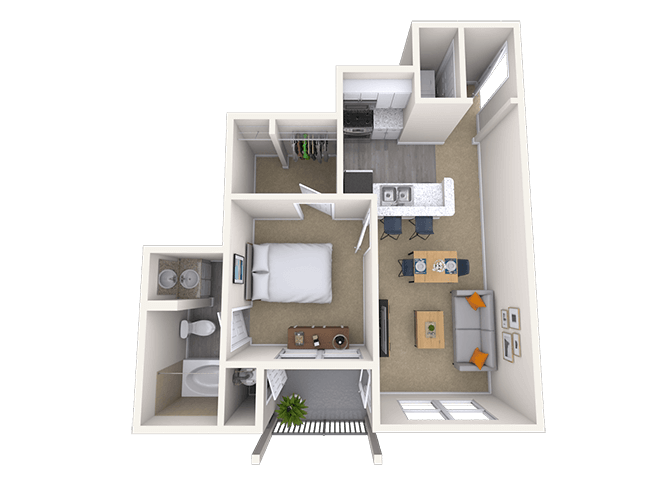 Floor plan for 1 bed, 1 bath, 620 sqft