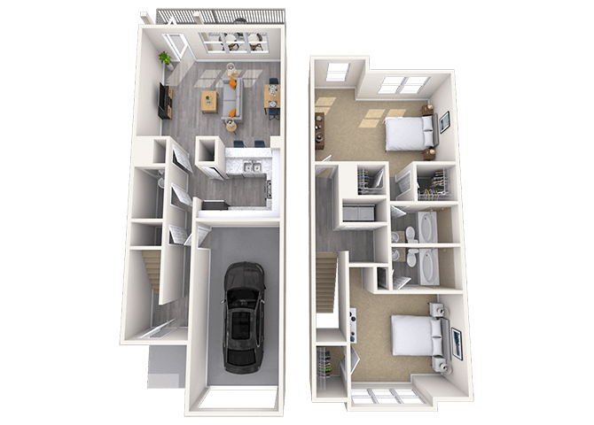 Floor plan for 2 beds, 2.5 baths, 1604 sqft