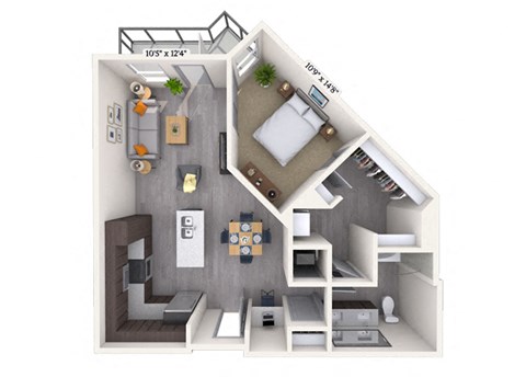Floor plan for 1 bed, 1 bath, 789 sqft