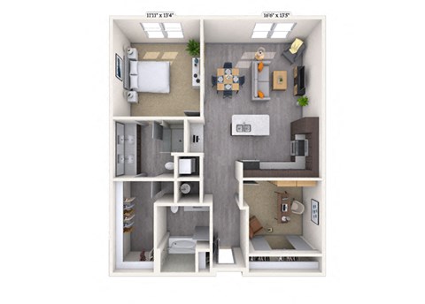 Floor plan for 2 beds, 2 baths, 971 sqft