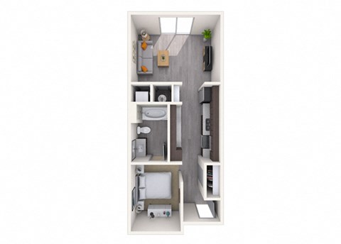 Floor plan for 1 bed, 1 bath, 539 sqft