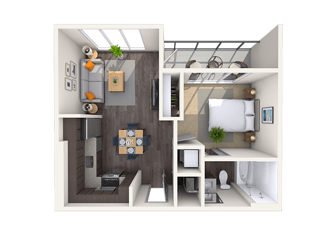 Floor plan for studio, 1 bath, 543 sqft