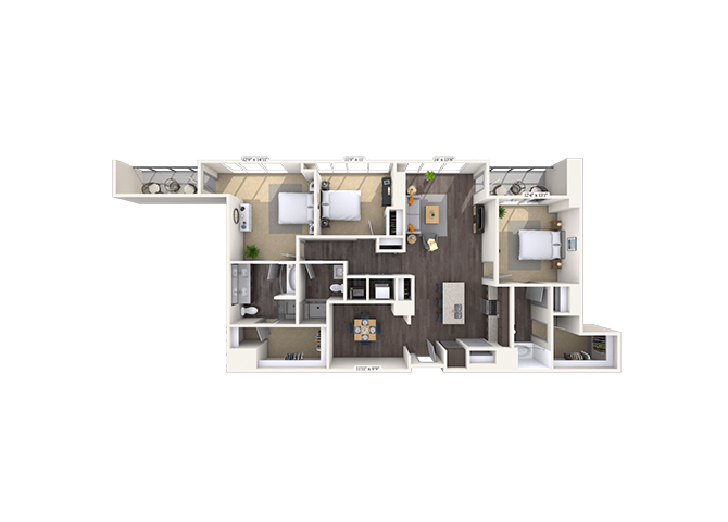 Floor plan for 3 beds, 2 baths, 1727 sqft