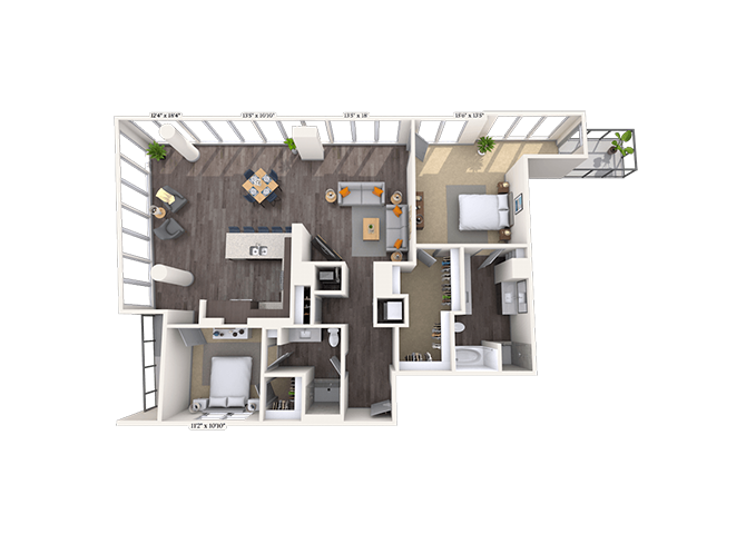 Floor plan for 2 beds, 2 baths, 1753 sqft