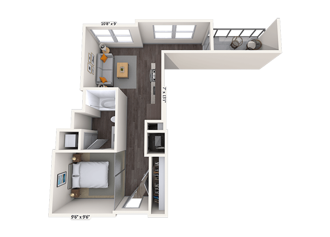 Floor plan for studio, 1 bath, 555 sqft
