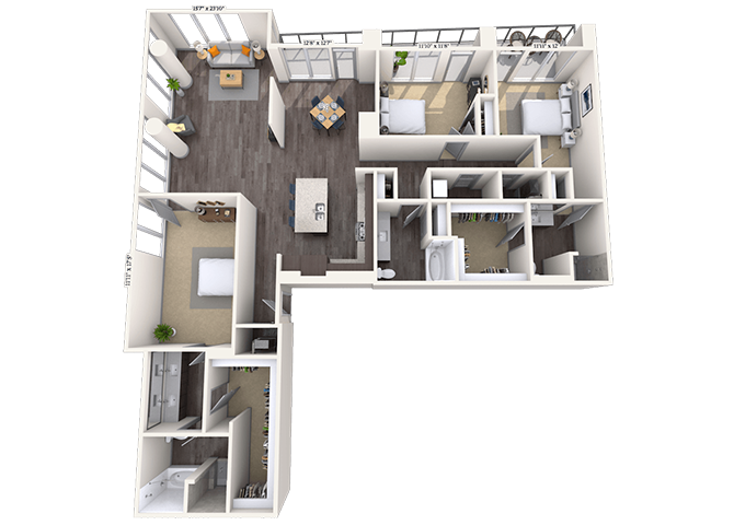 Floor plan for 3 beds, 2 baths, 2224 sqft