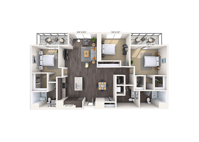 Floor plan for 3 beds, 2 baths, 1669 sqft
