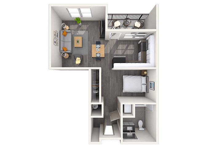 Floor plan for studio, 1 bath, 557 sqft