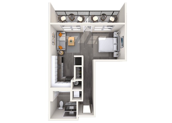 Floor plan for studio, 1 bath, 486 sqft