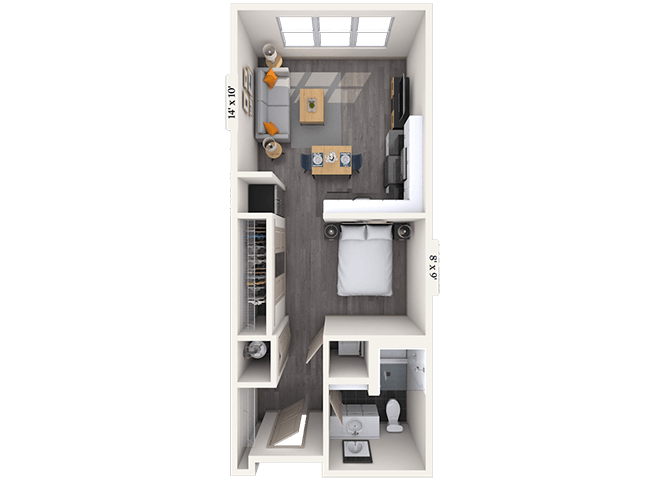 Floor plan for studio, 1 bath, 529 sqft