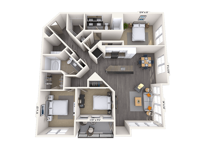 Floor plan for 2 beds, 2 baths, 1554 sqft