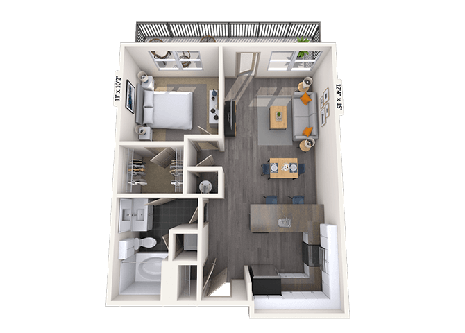 Floor plan for 1 bed, 1 bath, 824 sqft