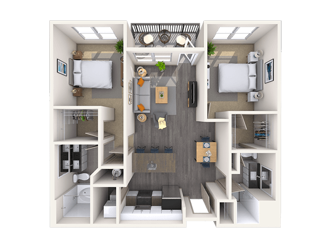 Floor plan for 2 beds, 2 baths, 1013 sqft