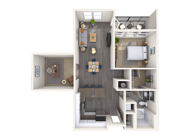 Floor plan for 1 bed, 1 bath, 952 sqft