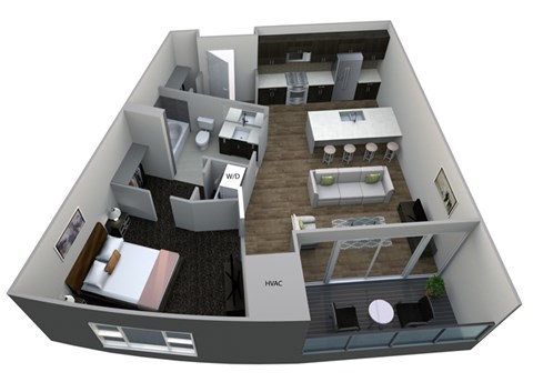 Floor plan for 1 bed, 1 bath, 706 sqft