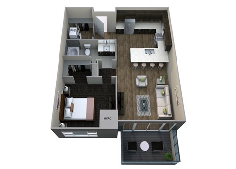 Floor plan for 1 bed, 1 bath, 722 sqft