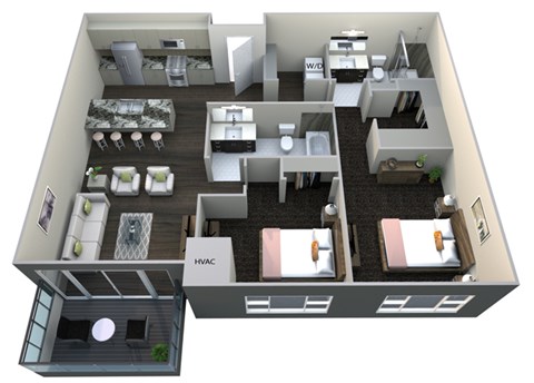 Floor plan for 2 beds, 2 baths, 1094 sqft