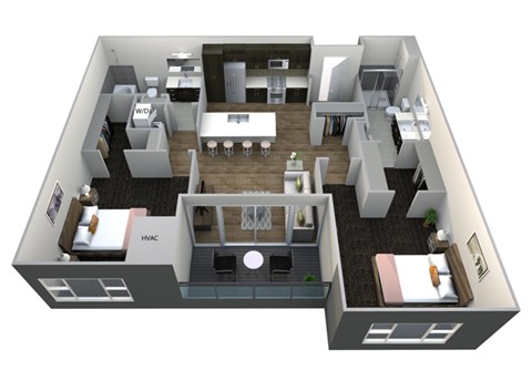 Floor plan for 2 beds, 2 baths, 1093 sqft