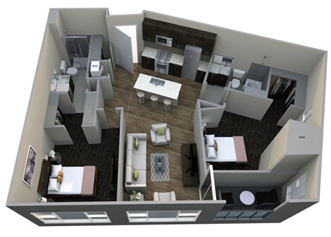 Floor plan for 2 beds, 2 baths, 1152 sqft
