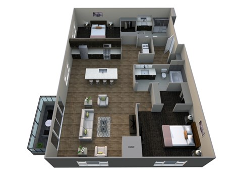 Floor plan for 2 beds, 2 baths, 1276 sqft