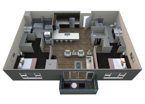 Floor plan for 2 beds, 2.5 baths, 1275 sqft