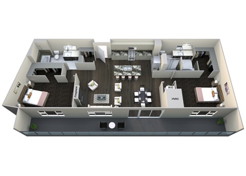 Floor plan for 2 beds, 2 baths, 1311 sqft