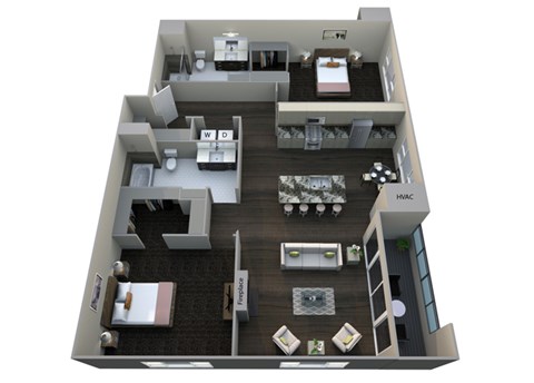 Floor plan for 2 beds, 2 baths, 1406 sqft