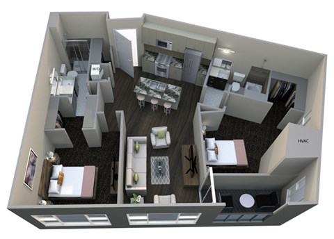 Floor plan for 2 beds, 2 baths, 1152 sqft
