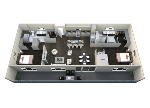 Floor plan for 2 beds, 2 baths, 1417 sqft