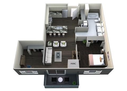 Floor plan for 1 bed, 1 bath, 839 sqft
