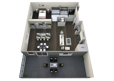 Floor plan for 1 bed, 1 bath, 960 sqft