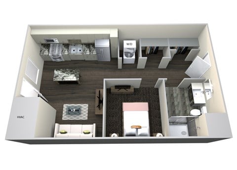 Floor plan for 1 bed, 1 bath, 542 sqft
