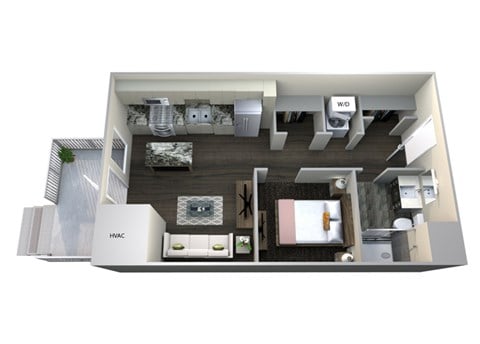Floor plan for 1 bed, 1 bath, 514 sqft