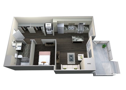 Floor plan for 1 bed, 1 bath, 581 sqft