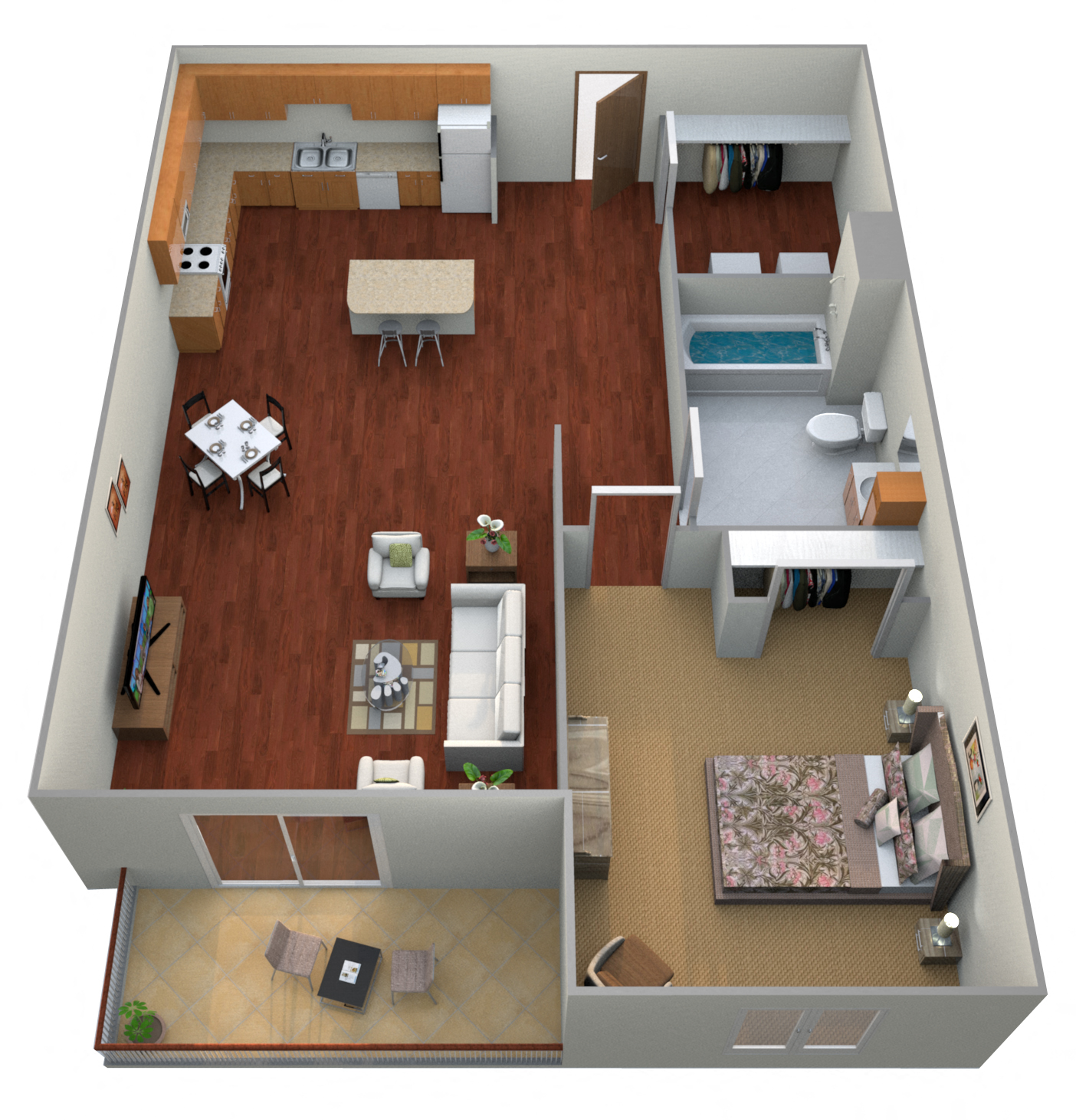 Floor plan for 1 bed, 1 bath, 801 sqft