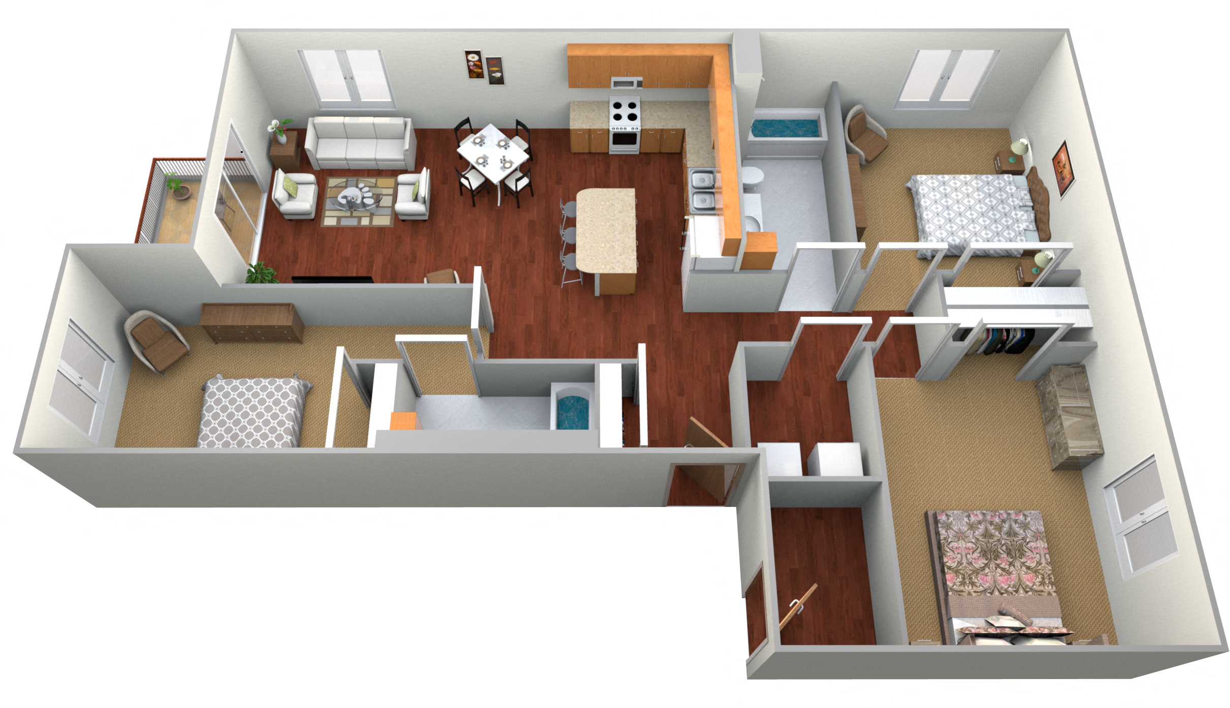 Floor plan for 3 beds, 2 baths, 1403 sqft