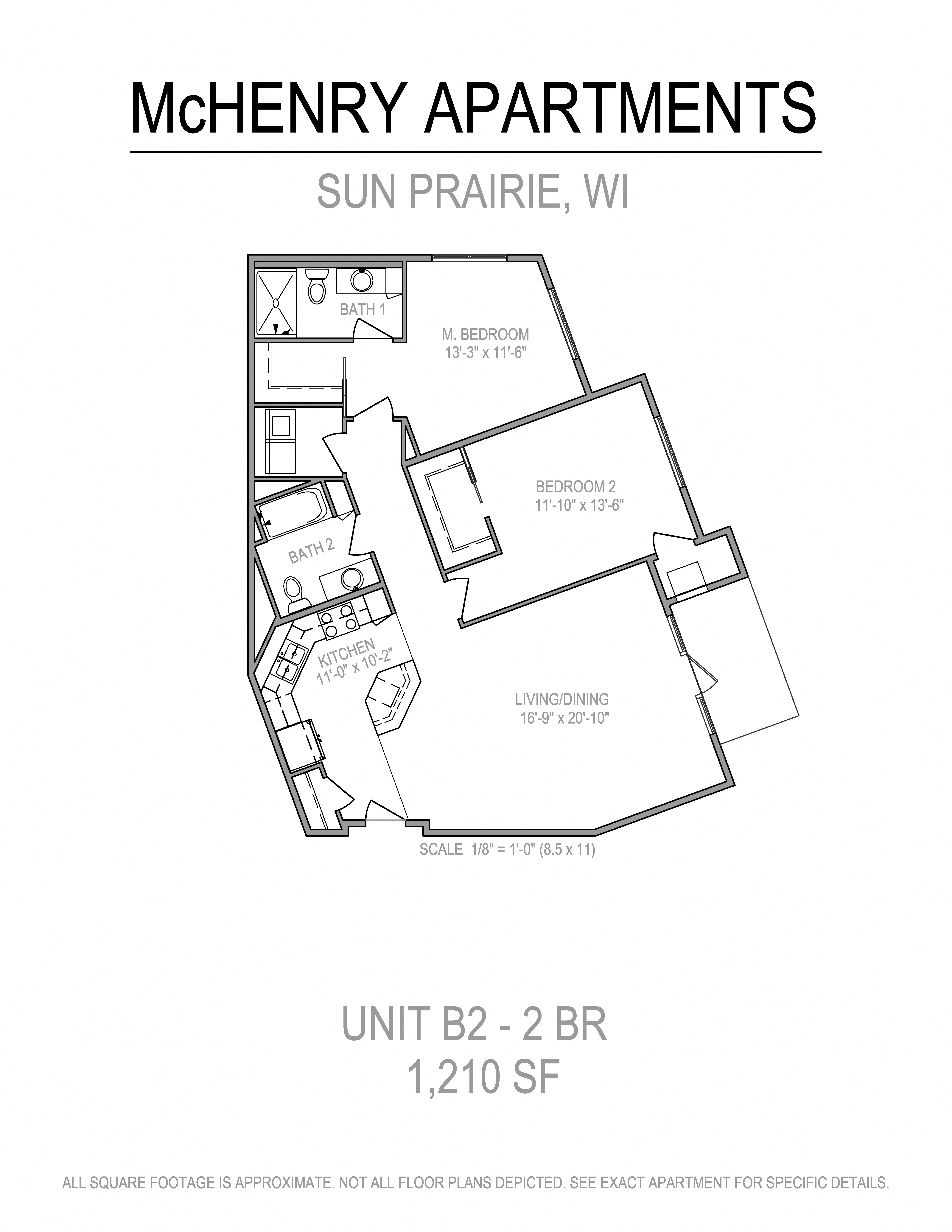 Floor plan for 2 beds, 2 baths, 1210 sqft
