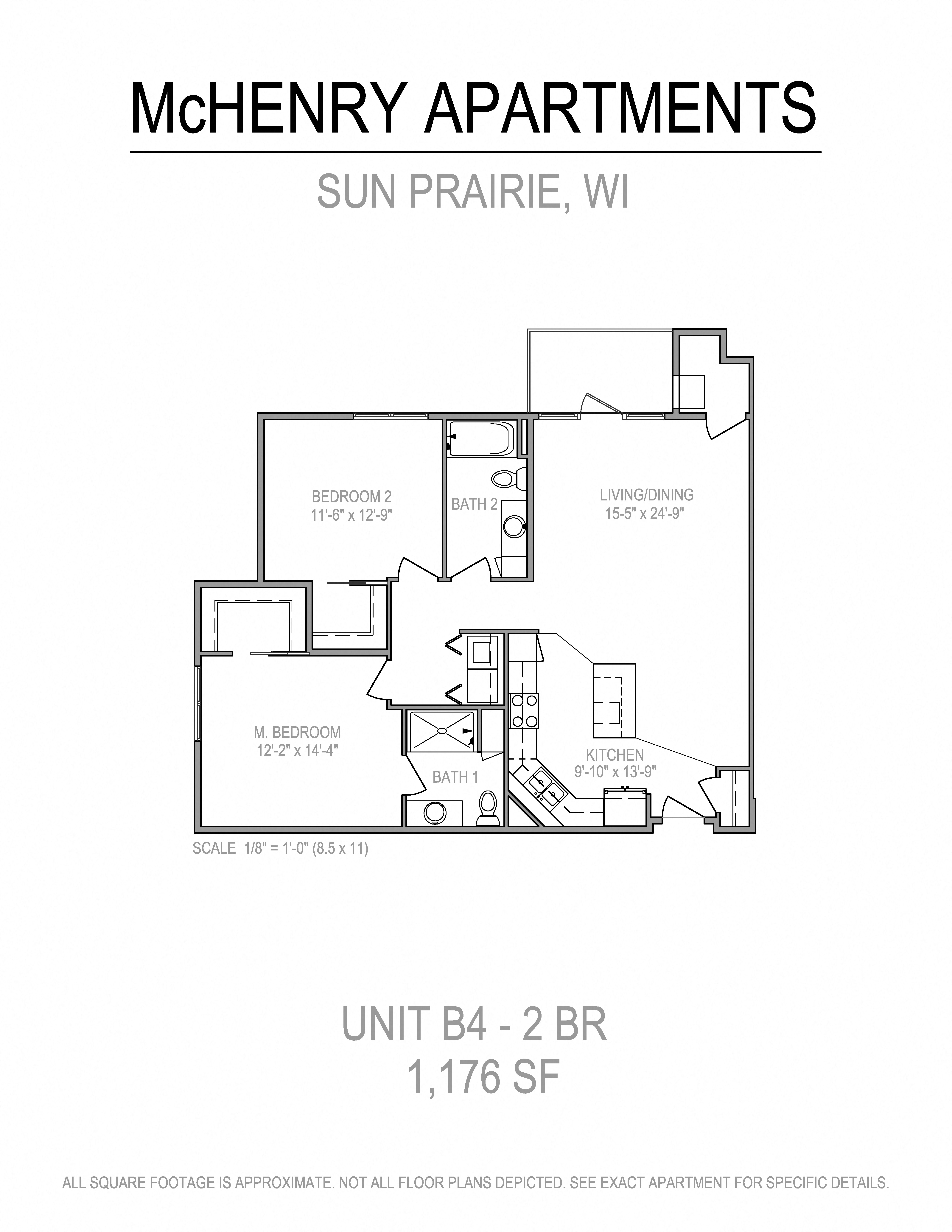 Floor plan for 2 beds, 2 baths, 1176 sqft