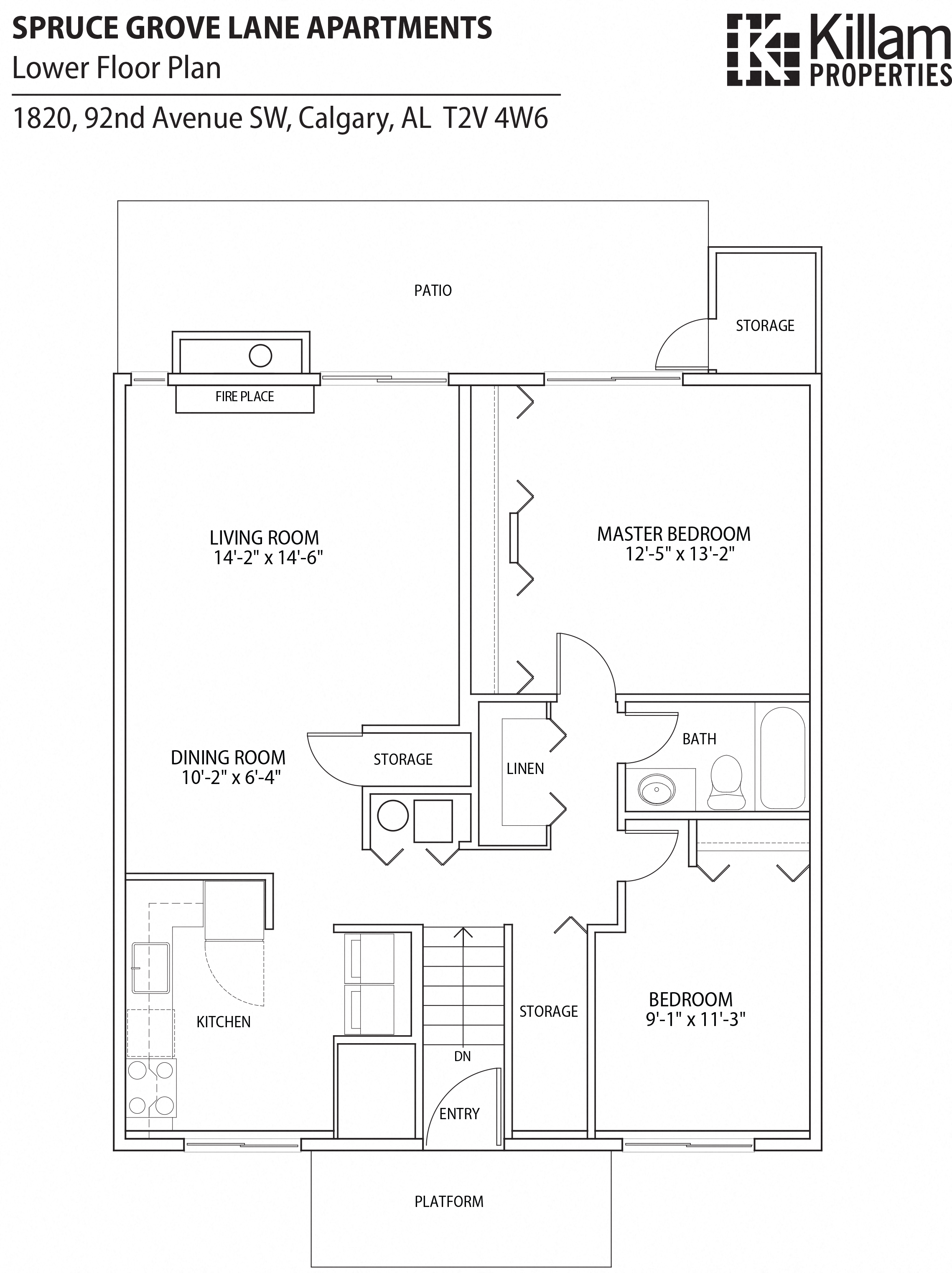 Floor plan for 2 beds, 1 bath, 1150 sqft