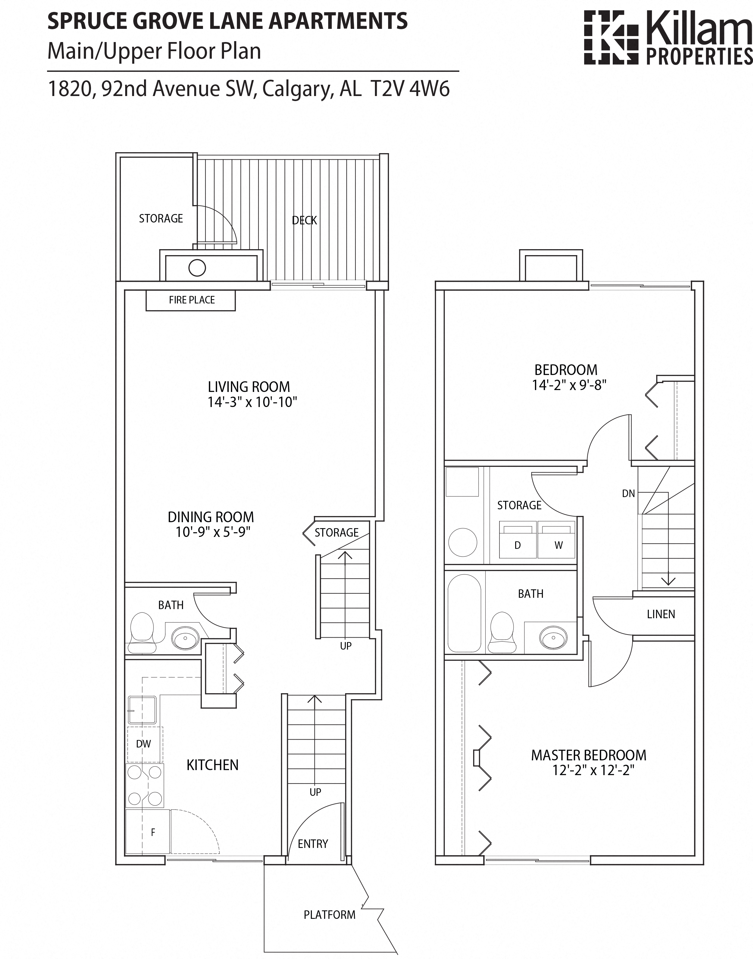 Floor plan for 2 beds, 1.5 baths, 1150 sqft