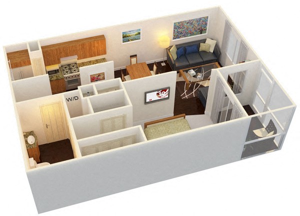 Floor plan for 1 bed, 1 bath, 650 sqft