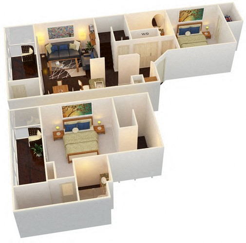 Floor plan for 2 beds, 2 baths, 1050 sqft